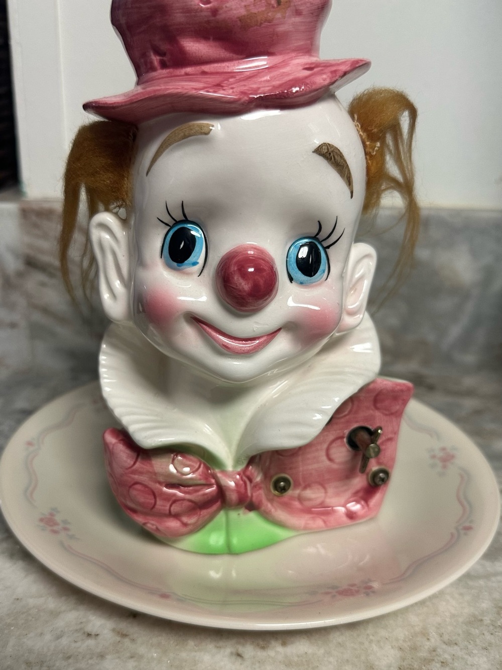 Vintage 1960s Enesco Japan Animated Clown Music Box Planter with Pop-Up Mouse